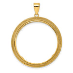 Load image into Gallery viewer, 14K Yellow Gold Textured Layered 1 oz American Eagle Cat Krugerrand Coin Bezel Holder Pendant Prong Fits 32.7 mm Coins
