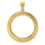 Indlæs billede til gallerivisning 14K Yellow Gold Textured Scalloped 1/4 oz American Eagle Panda 2 Rand US $5 Jamestown Coin Bezel Holder Pendant Prong Fits 22 mm Coins
