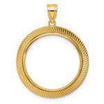 Indlæs billede til gallerivisning 14K Yellow Gold Textured Scalloped 1/4 oz American Eagle Panda 2 Rand US $5 Jamestown Coin Bezel Holder Pendant Prong Fits 22 mm Coins
