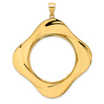 Kép betöltése a galériamegjelenítőbe: 14K Yellow Gold Diamond Cut Riptide Diagonal Riptide 1 oz American Eagle Cat Krugerrand Coin Bezel Holder Pendant Prong Fits 32.7 mm Coins
