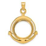Load image into Gallery viewer, 14K Yellow Gold Diamond Cut Ships Anchor 1/10 oz American Eagle Krugerrand Coin Bezel Holder Pendant Prong Fits 16.5 mm Coins
