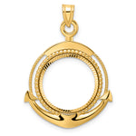 將圖片載入圖庫檢視器 14K Yellow Gold Diamond Cut Ships Anchor US Dime 1/10 oz Panda Cat Coin Bezel Holder Pendant Prong Fits 18 mm Coins
