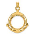 Charger l'image dans la galerie, 14K Yellow Gold Beaded Ships Anchor 1/10 oz American Eagle Krugerrand Coin Bezel Holder Pendant Prong Fits 16.5 mm Coins

