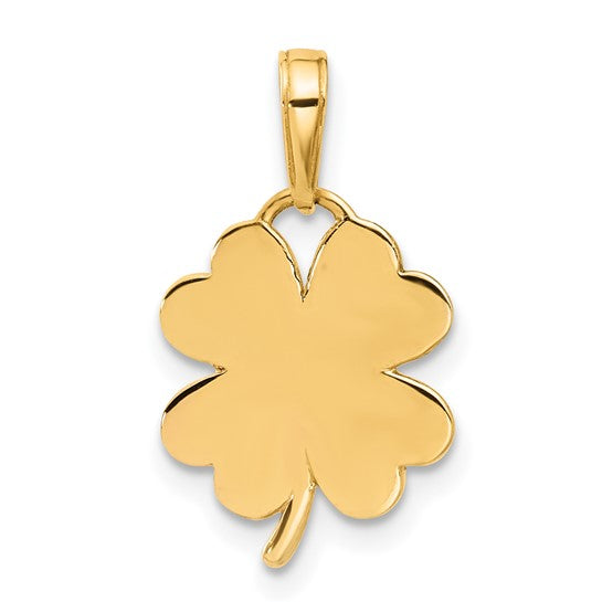14k Yellow Rose Gold and Rhodium Tri Color Four Leaf Clover Good Luck Pendant Charm