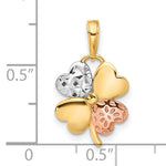 Φόρτωση εικόνας στο εργαλείο προβολής Συλλογής, 14k Yellow Rose Gold and Rhodium Tri Color Four Leaf Clover Good Luck Pendant Charm

