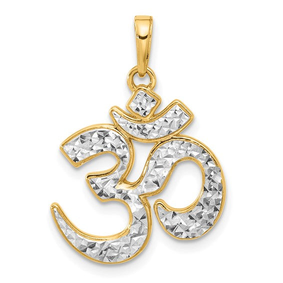 14k Yellow Gold and Rhodium Om Symbol Pendant Charm
