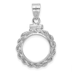 Load image into Gallery viewer, 14K White Gold Diamond Cut Rope Edge US $1 Dollar Type 1 and 2 Peso Coin Bezel Holder Pendant Charm Screw Top Fits 13 mm Coins
