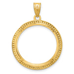 Load image into Gallery viewer, 10K Yellow Gold Beaded 1/4 oz American Eagle Panda 2 Rand US $5 Jamestown Coin Bezel Holder Pendant Prong Fits 22 mm Coins
