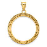 Load image into Gallery viewer, 10K Yellow Gold Beaded 1/4 oz American Eagle Panda 2 Rand US $5 Jamestown Coin Bezel Holder Pendant Prong Fits 22 mm Coins
