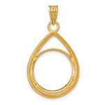 Load image into Gallery viewer, 10K Yellow Gold Diamond Cut Teardrop 1/10 oz American Eagle Krugerrand Coin Bezel Holder Pendant Prong Fits 16.5 mm Coins
