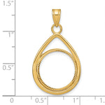 Load image into Gallery viewer, 10K Yellow Gold Diamond Cut Teardrop 1/10 oz American Eagle Krugerrand Coin Bezel Holder Pendant Prong Fits 16.5 mm Coins
