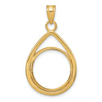 Load image into Gallery viewer, 10K Yellow Gold Diamond Cut Teardrop 1/10 oz American Eagle Krugerrand Coin Bezel Holder Pendant Prong Fits 16.5 mm Coins

