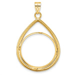 Load image into Gallery viewer, 10K Yellow Gold Diamond Cut Teardrop 1/4 oz American Eagle Panda 2 Rand US $5 Jamestown Coin Bezel Holder Pendant Prong Fits 22 mm Coins
