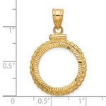 Indlæs billede til gallerivisning 14K Yellow Gold Diamond Cut Rope Edge 1/10 oz American Eagle Krugerrand Coin Bezel Holder Pendant Charm Screw Top Fits 16.5 mm Coins
