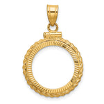 Indlæs billede til gallerivisning 14K Yellow Gold Diamond Cut Rope Edge 1/10 oz American Eagle Krugerrand Coin Bezel Holder Pendant Charm Screw Top Fits 16.5 mm Coins
