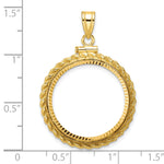 Load image into Gallery viewer, 14K Yellow Gold Diamond Cut Rope Edge 1/4 oz American Eagle Panda 2 Rand US $5 Jamestown Coin Bezel Holder Pendant Charm Screw Top Fits 22 mm Coins
