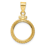 將圖片載入圖庫檢視器 14K Yellow Gold Rope Edge 1/20 oz Maple Leaf Panda Kangaroo 1/25 oz Cat Coin Bezel Holder Pendant Charm Screw Top Fits 14 mm Coins
