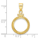 將圖片載入圖庫檢視器 14K Yellow Gold Rope Edge 1/20 oz Maple Leaf Panda Kangaroo 1/25 oz Cat Coin Bezel Holder Pendant Charm Screw Top Fits 14 mm Coins
