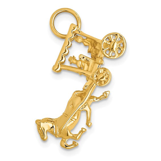 14k yellow gold horse and carriage 3d pendant charm