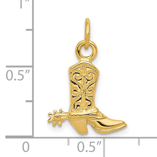 14k Yellow Gold Boot with Spur 3D Pendant Charm