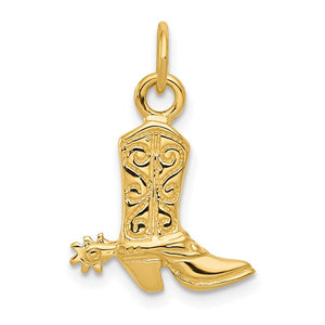 14k Yellow Gold Boot with Spur 3D Pendant Charm