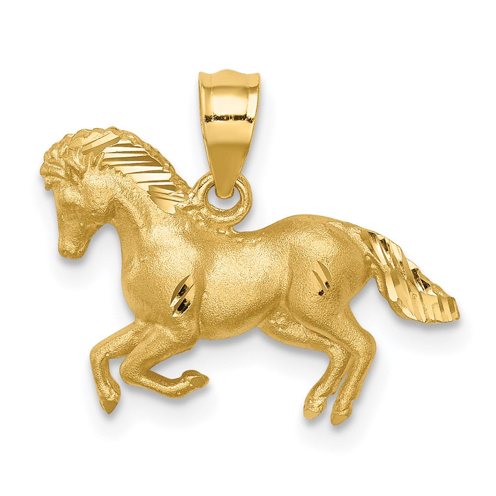 14K Yellow Gold Horse Diamond Cut Pendant Charm