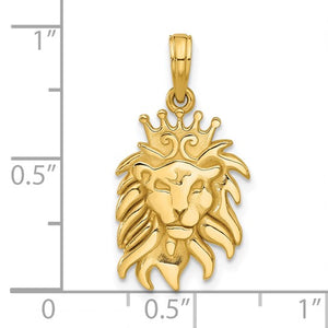 14k Yellow Gold Lion Head with Crown Pendant Charm
