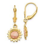 이미지를 갤러리 뷰어에 로드 , 14k Yellow Rose Gold Two Tone Sunflower Leverback Dangle Earrings
