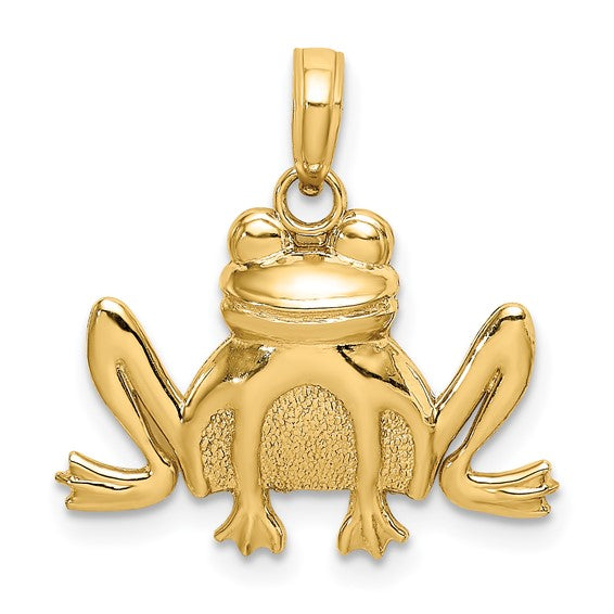 14k Yellow Gold Sitting Frog Pendant Charm