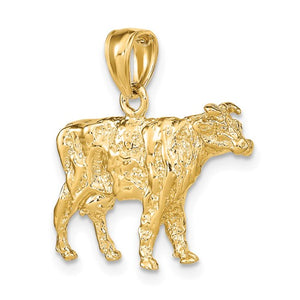 14k Yellow Gold Cattle Cow 3D Pendant Charm