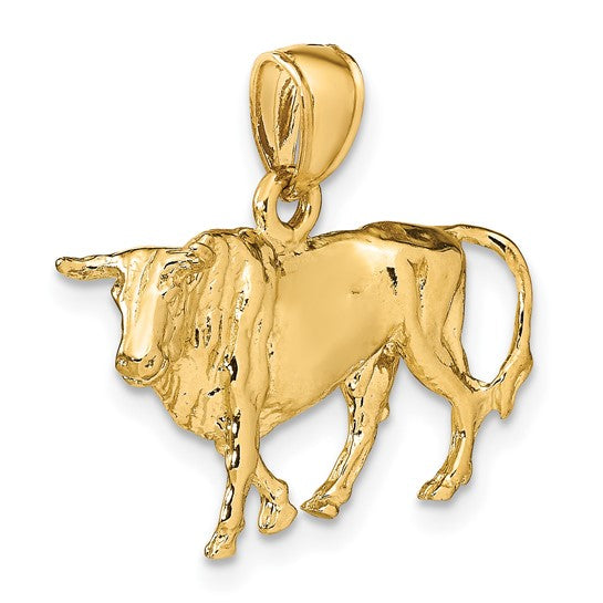 14k Yellow Gold 3D Bull Pendant Charm
