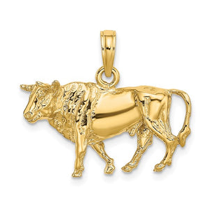 14k Yellow Gold 3D Bull Pendant Charm