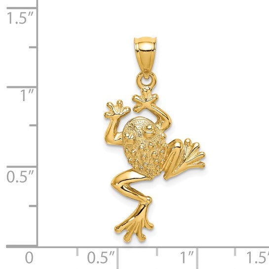 14k Yellow Gold Frog Textured Pendant Charm