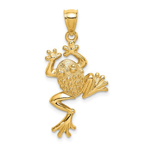 14k Yellow Gold Frog Textured Pendant Charm