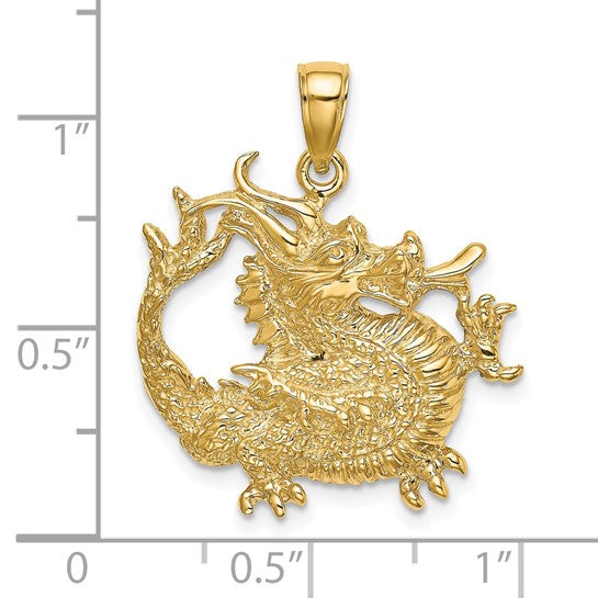 14k Yellow Gold Dragon Textured Pendant Charm