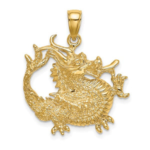 14k Yellow Gold Dragon Textured Pendant Charm