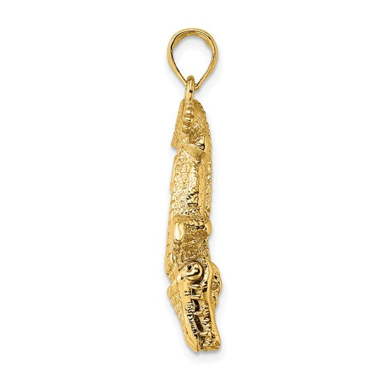 14k Yellow Gold Alligator Crocodile Moveable 3D Pendant Charm