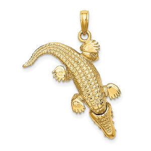 14k Yellow Gold Alligator Crocodile Moveable 3D Pendant Charm