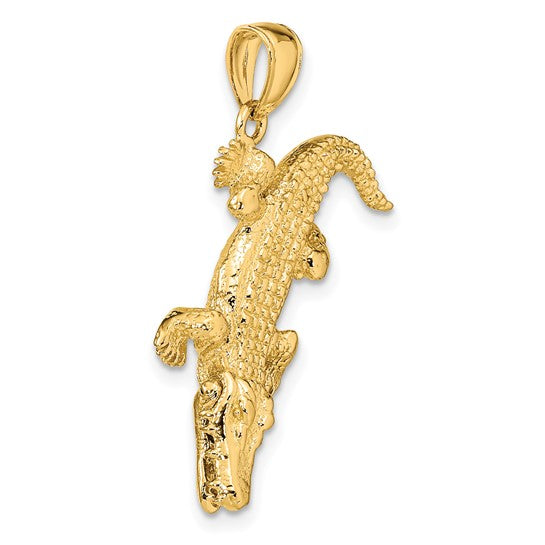 14k Yellow Gold Alligator Crocodile Moveable 3D Pendant Charm