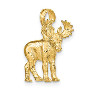 14k Yellow Gold Moose 3D Textured Pendant Charm