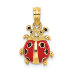 Indlæs billede til gallerivisning 14K Yellow Gold Red and Black Enamel Ladybug Pendant Charm
