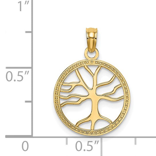 14k Yellow Gold Tree of Life Circle Round Pendant Charm