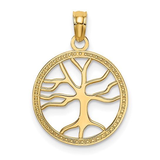 14k Yellow Gold Tree of Life Circle Round Pendant Charm