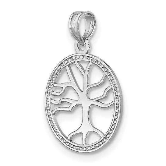 14k White Gold Tree of Life Circle Round Pendant Charm