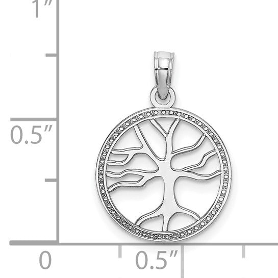 14k White Gold Tree of Life Circle Round Pendant Charm