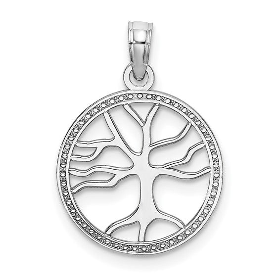 14k White Gold Tree of Life Circle Round Pendant Charm