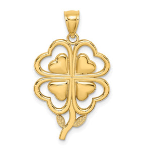 14k Yellow Gold Lucky Four-Leaf Clover Pendant Charm