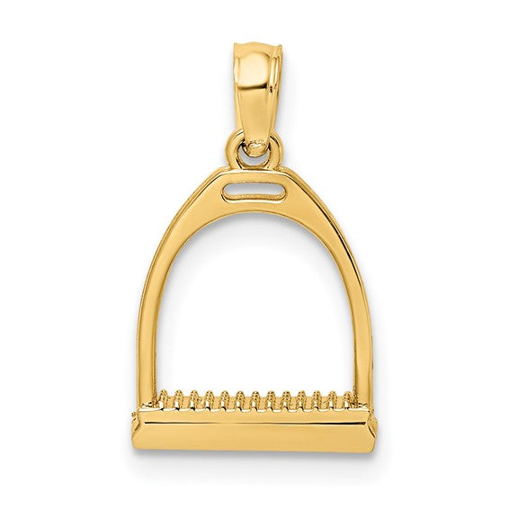 14k yellow gold horse stirrup 3d small pendant charm