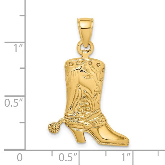 14k Yellow Gold Boot with Spur Horse Flower Design Pendant Charm
