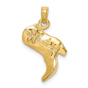 14k Yellow Gold Boot 3D Western Pendant Charm